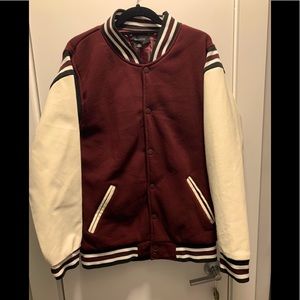 Burgundy/ White Varsity Jacket